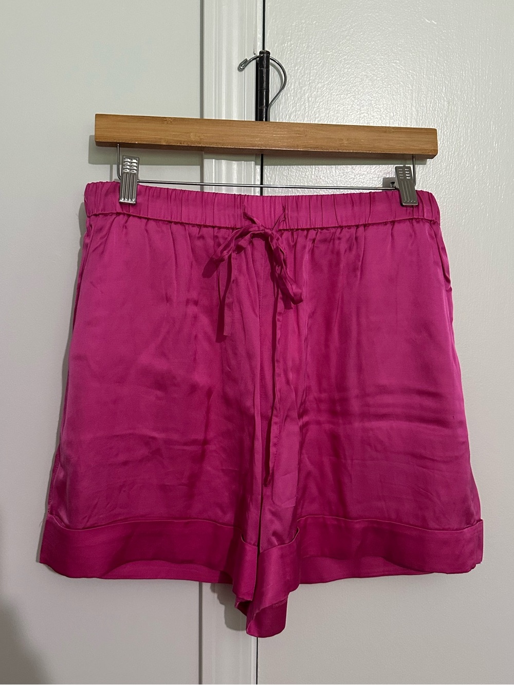 FRNCH Women's Fuchsia High-Waist Satin Drawstring Shorts